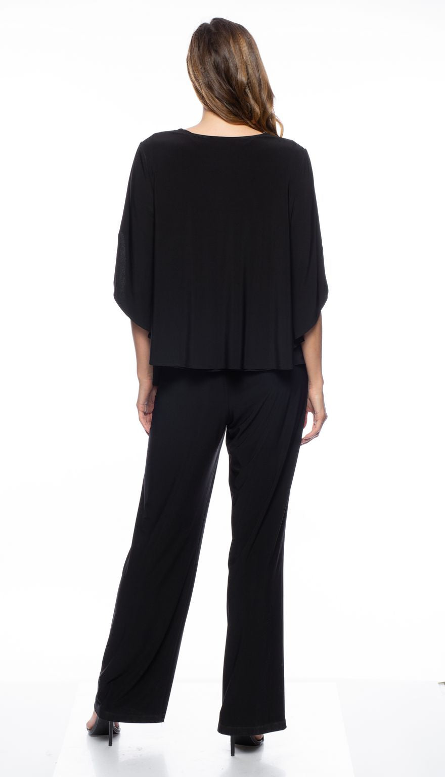 Pant Suit Rhinestone Keyhole Crepe 3 Piece Pant Set Black
