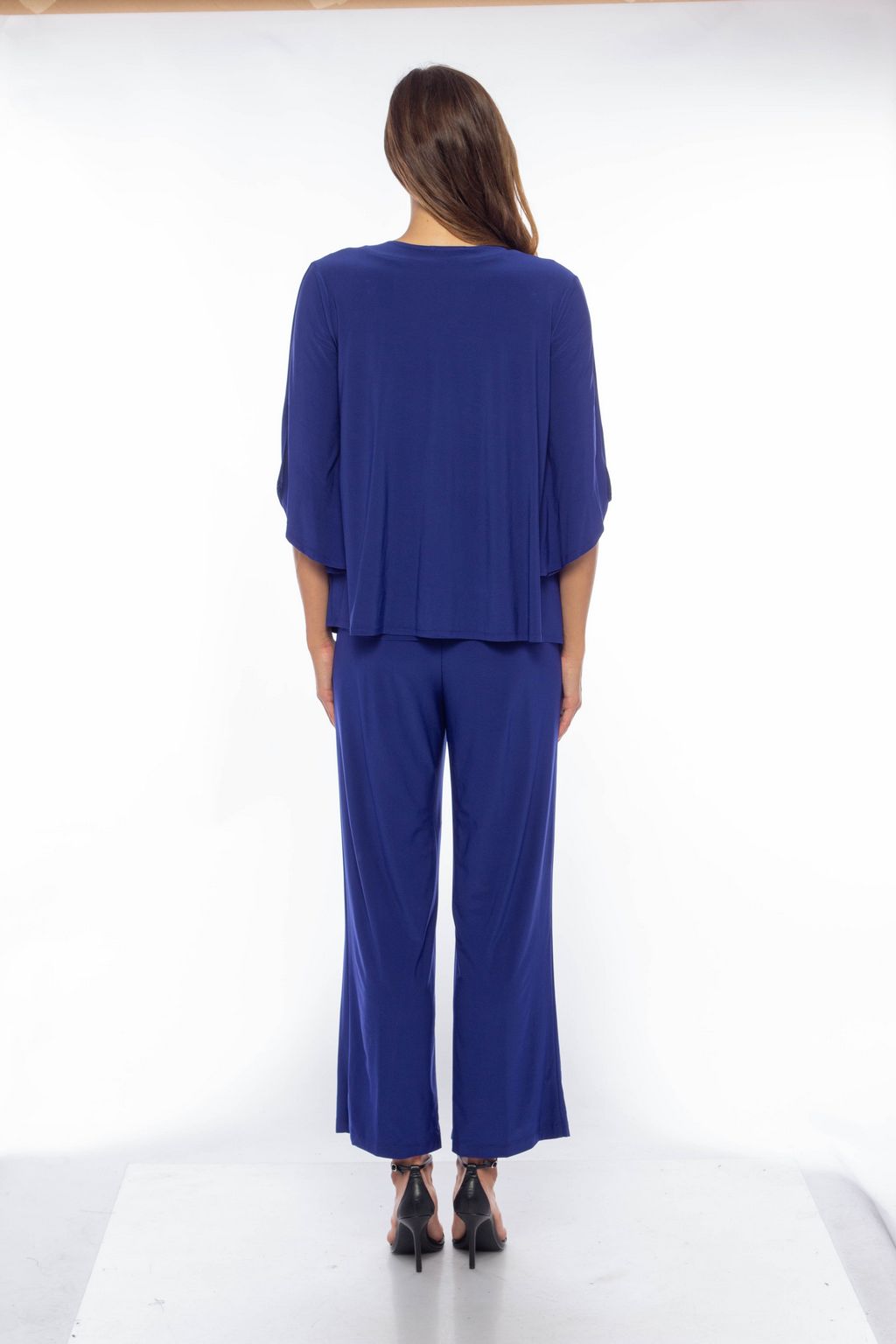 Pant Suit Rhinestone Keyhole Crepe 3 Piece Pant Set Royal