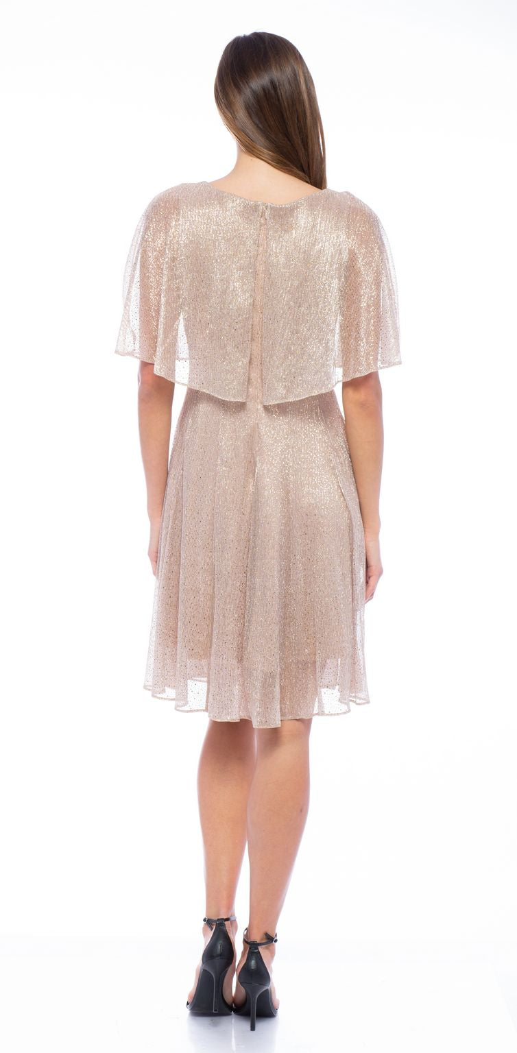 Pant Suit Short Mettalic Capelet Mesh Dress Gold