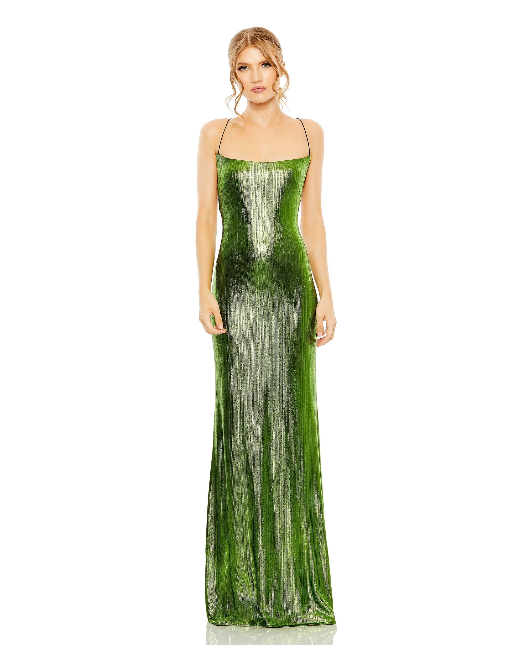 Prom Dresses Prom Long Spaghetti Strap Metallic Dress Apple Green