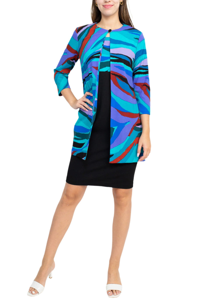 Cocktail Dresses Short Cocktail Multi Print Fitted Jacket Dress Black Teal
