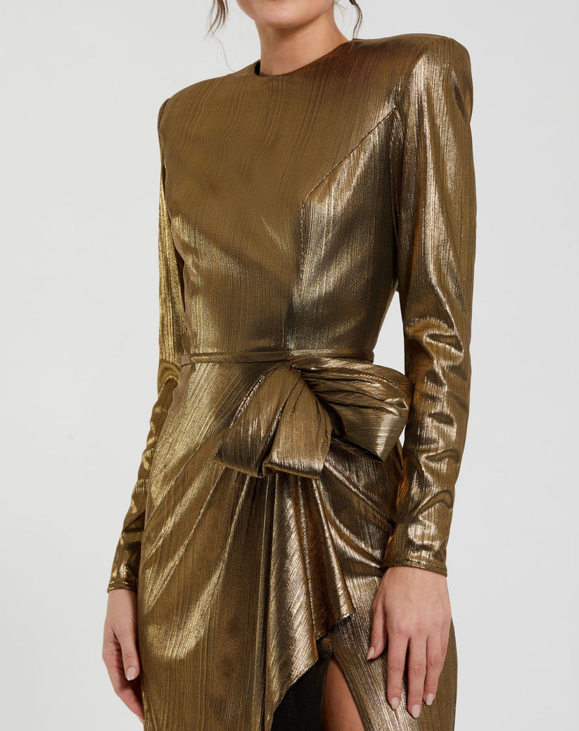 Formal Dresses Long Sleeve Formal Metallic Evening Dress Antique Gold