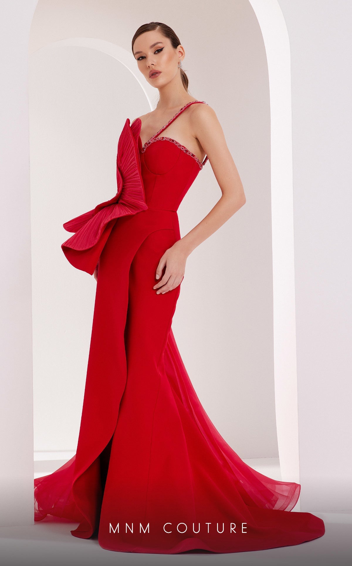 Formal Dresses Beaded Fitted Long Pleated Evening Formal Dress  Red