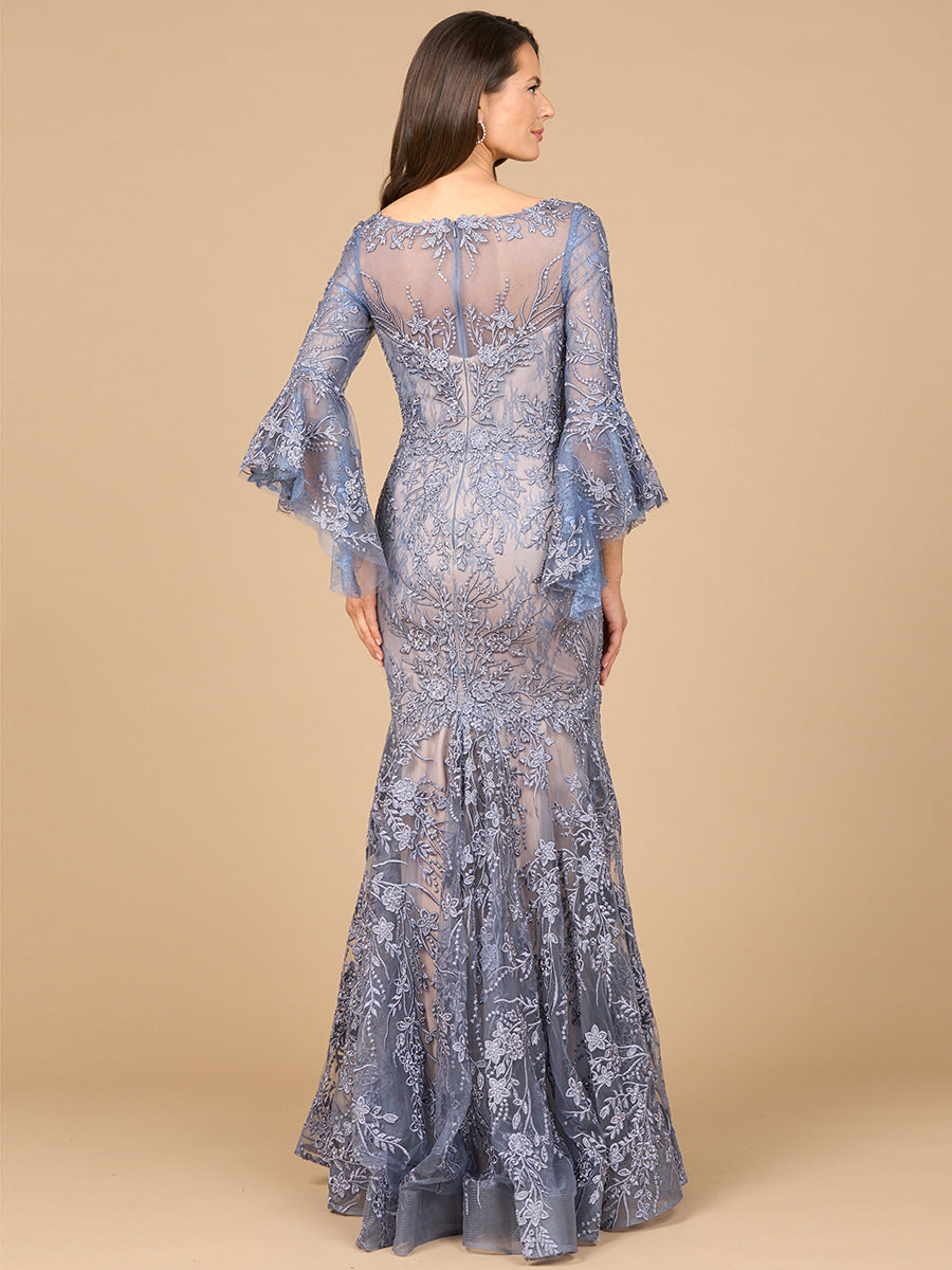 Formal Dresses Beaded Long Bell Sleeve Evening Formal Dress Dusty Purple