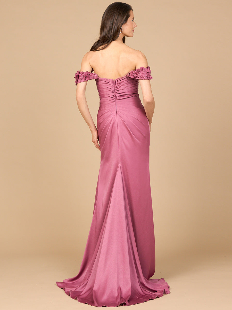 Prom Dresses Long 3D Floral Applique Formal Prom Dress Dark Rose