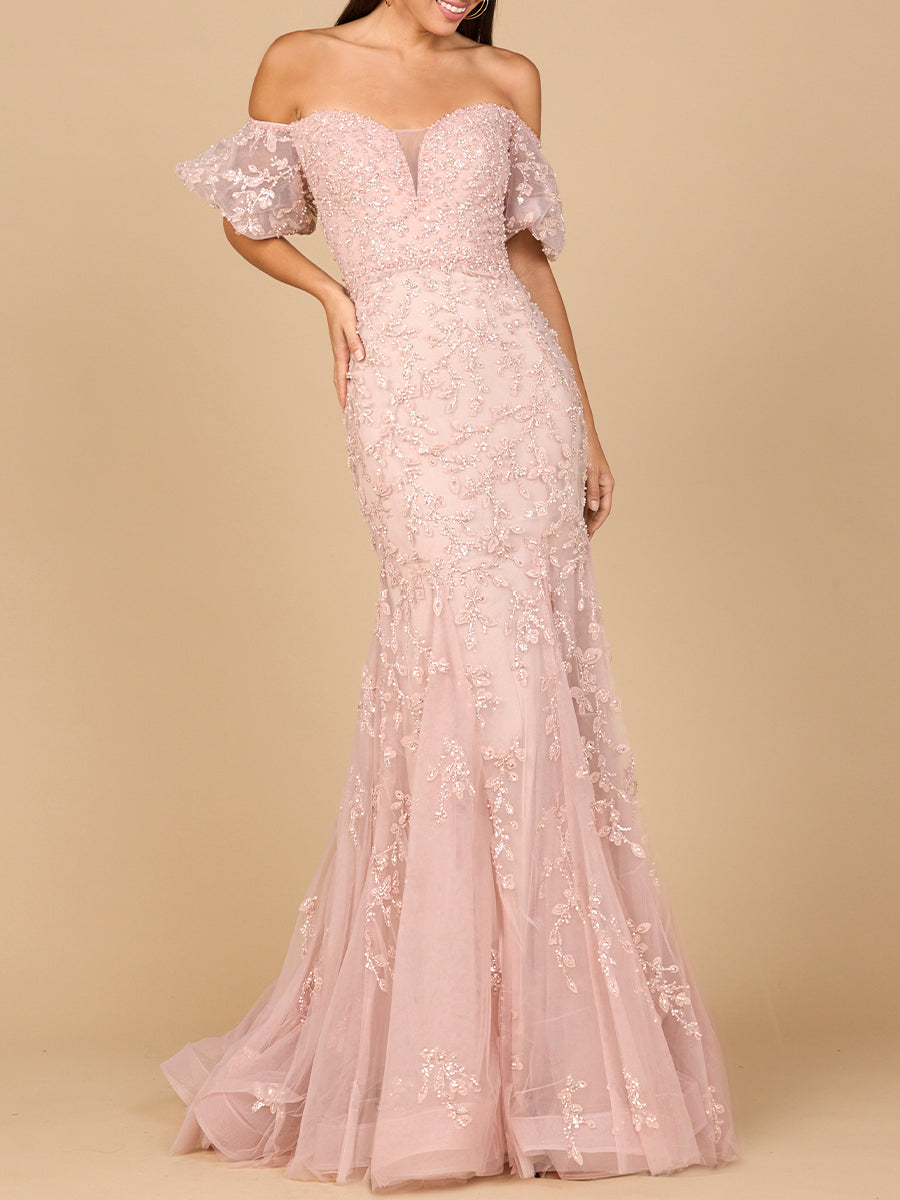 Prom Dresses Long Mermaid Formal Prom Lace Dress Blush