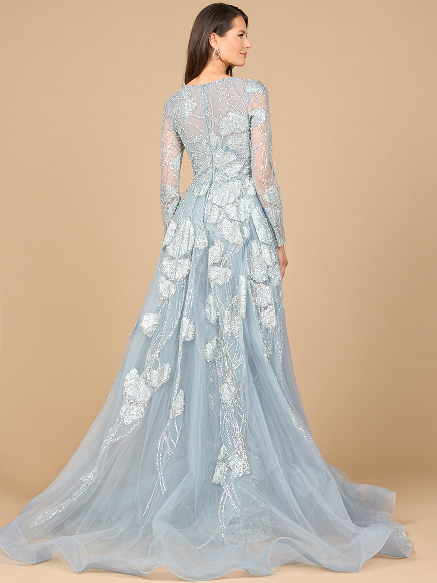 Prom Dresses Fitted Lace Long Overskirt Formal Evening Dress  Slate