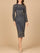 Cocktail Dresses Long Sleeve Beaded Cocktail Midi Dress Navy