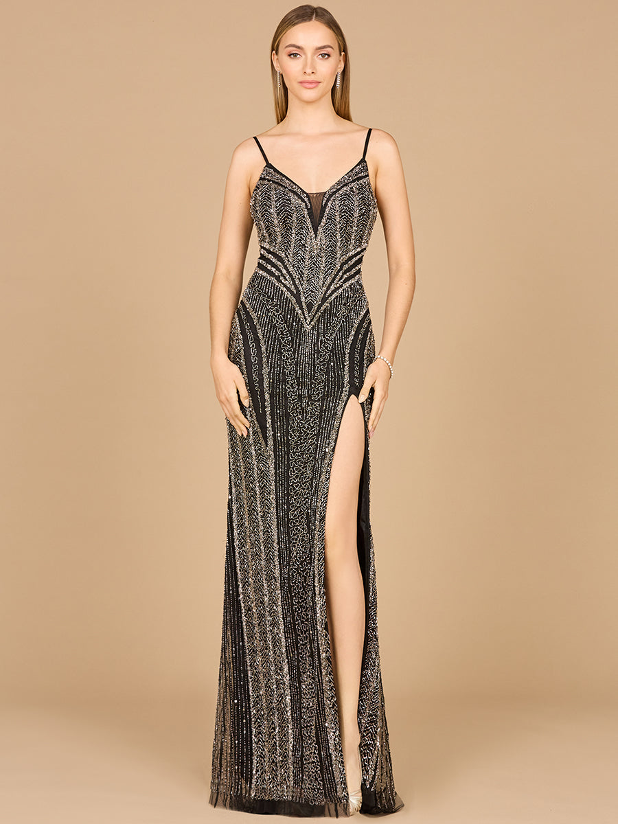 Prom DressesLong Formal Beaded Slit Prom Dress Black