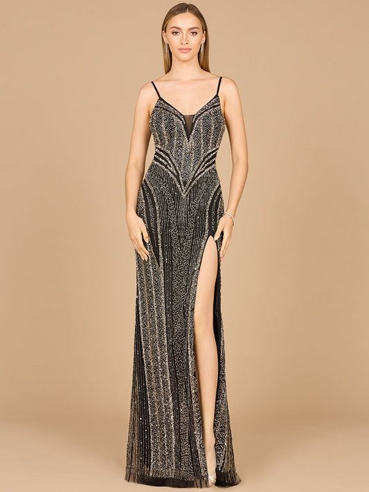 Prom DressesLong Formal Beaded Slit Prom Dress Black