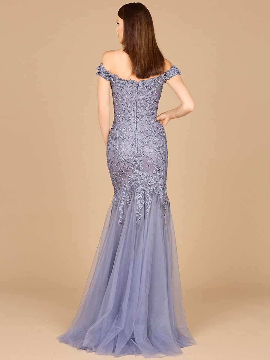 Formal Dresses Prom Long Mermaid Floral Applique Formal Dress Grey Blue