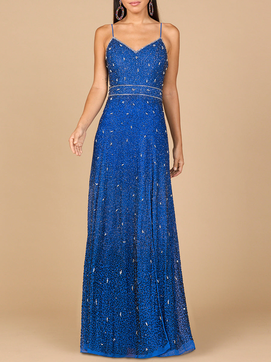 Prom Dresses Long Formal A Line Beaded Ombre Prom Dress Blue Ombre