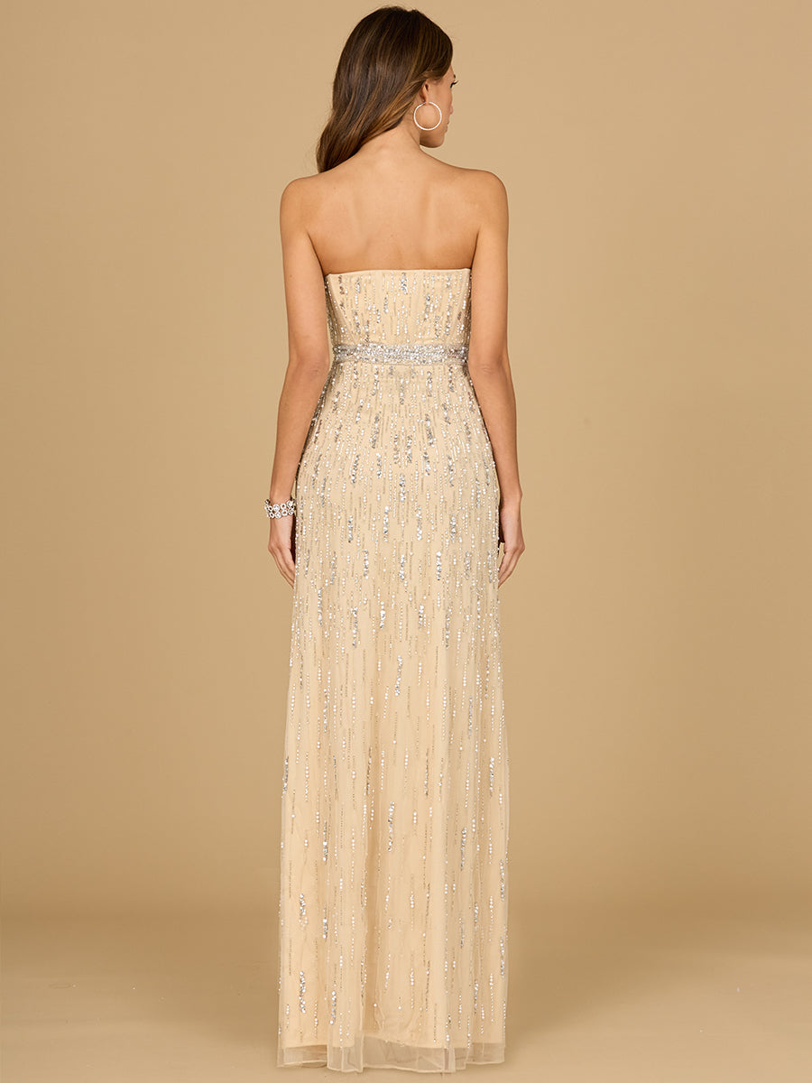 Prom Dresses Long Formal Beaded Slit Evening Prom Dress Champagne Pearl