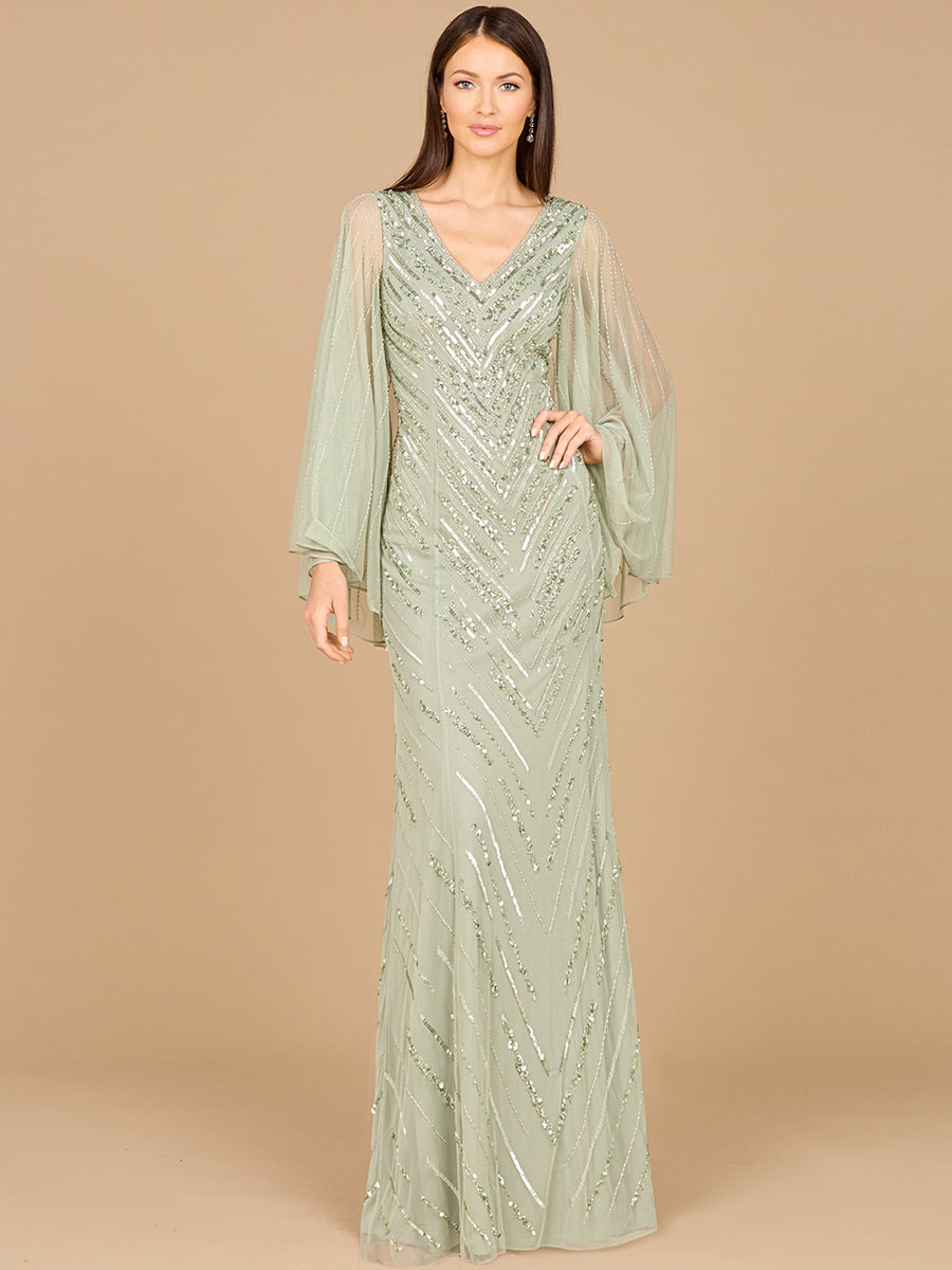 Formal Dresses Long Evening Formal Cape Sleeve Dress Dusty Mint
