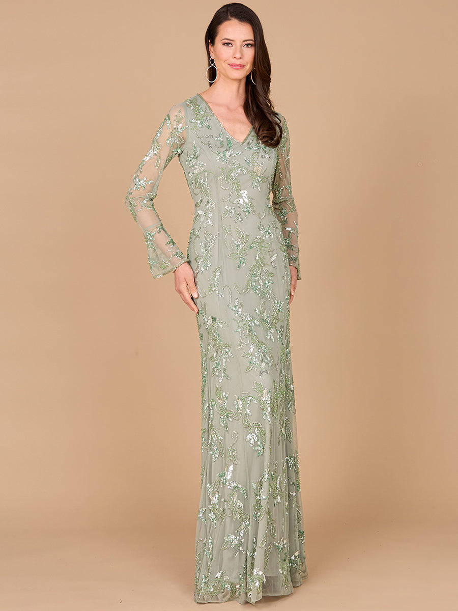 Formal Dresses Beaded Long Sleeve Evening Formal Dress Dusty Mint