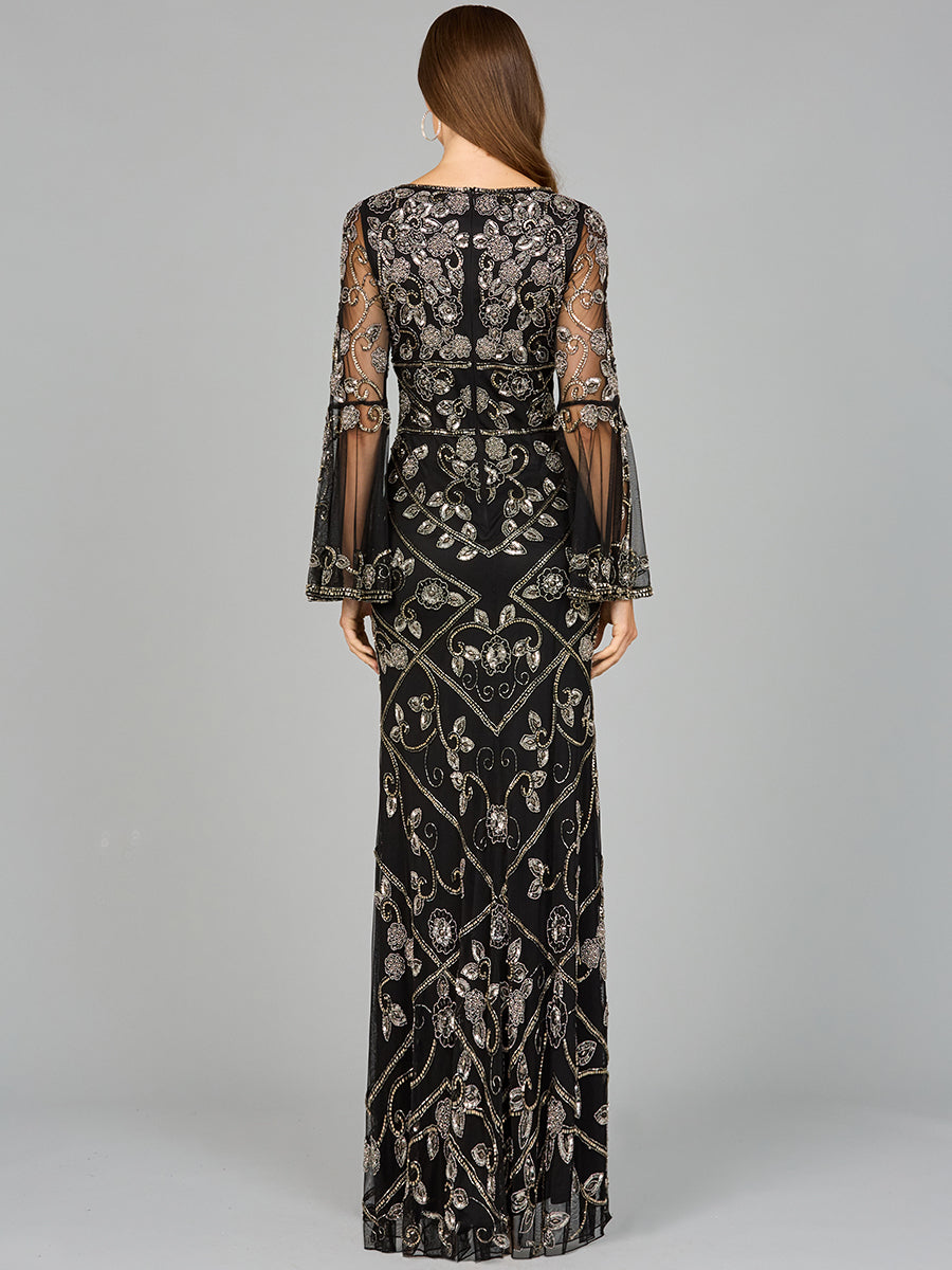 Formal Dresses Long Sleeve Beaded Formal Evening Dress Black