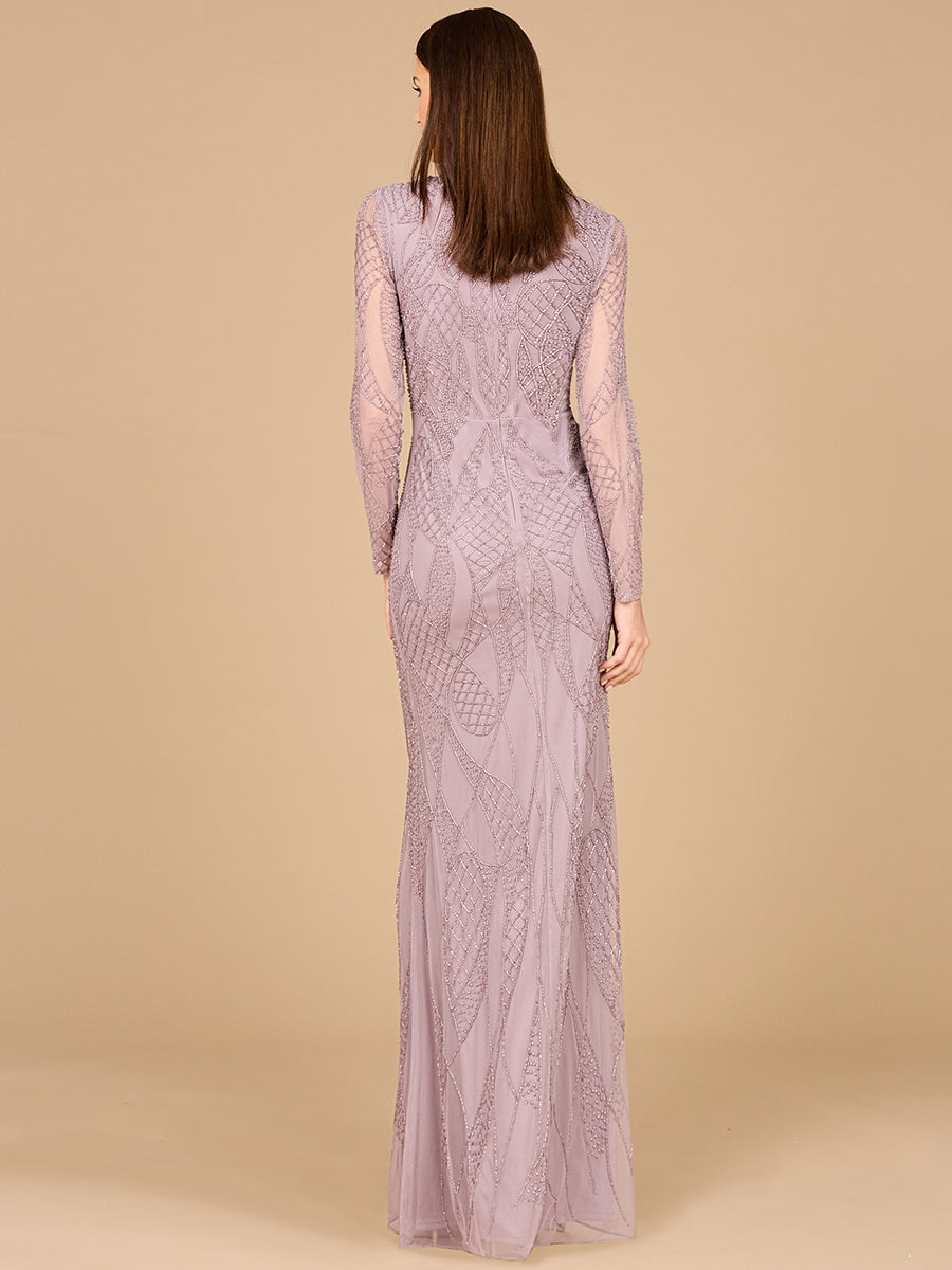 Formal Dresses Beaded Long Sleeve Formal Sequin Evening Dress Dusty Lavender