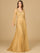 Formal Dresses A Line Long Sleeve Beaded Formal Evening Dress Gold