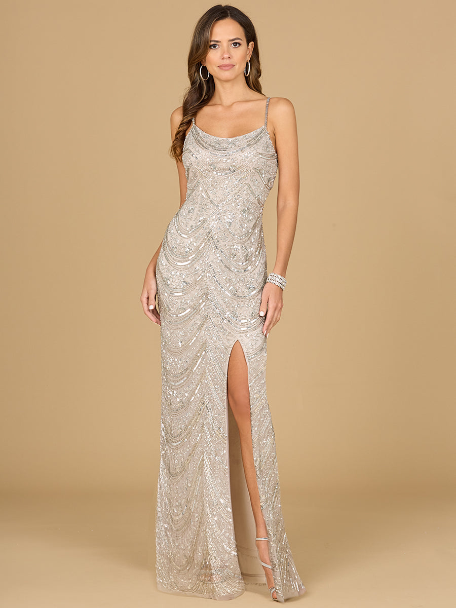 Prom Dresses Beaded Long Formal Slit Prom Dress  Blush