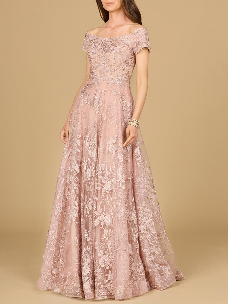 Formal Dresses A Line Long Formal Lace Applique Evening Dress Blush