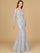 Formal Dresses Mermaid Long Sleeve Formal Lace Evening Dress Silver