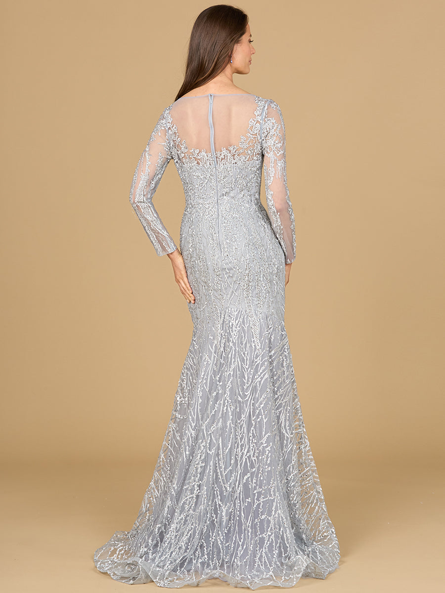 Formal Dresses Mermaid Long Sleeve Formal Lace Evening Dress Silver