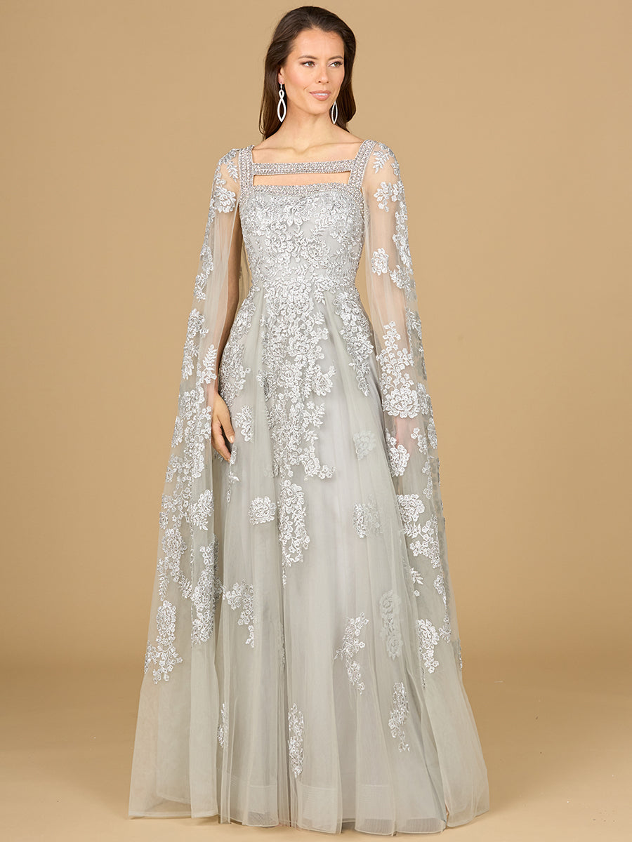 Mother of the Bride Dresses Long Cape Formal Mother of the Bride Lace Dress Silver