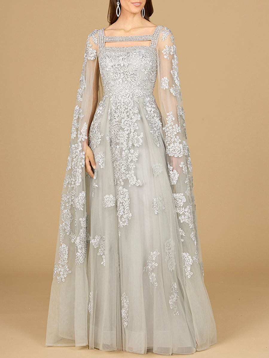 Mother of the Bride Dresses Long Cape Formal Mother of the Bride Lace Dress Silver