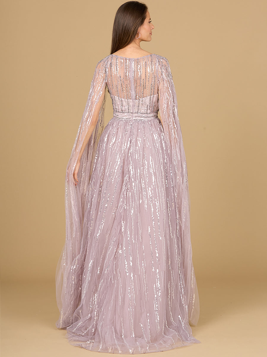Formal Dresses A Line Long Formal Cape Sleeve Evening Dress Orchid