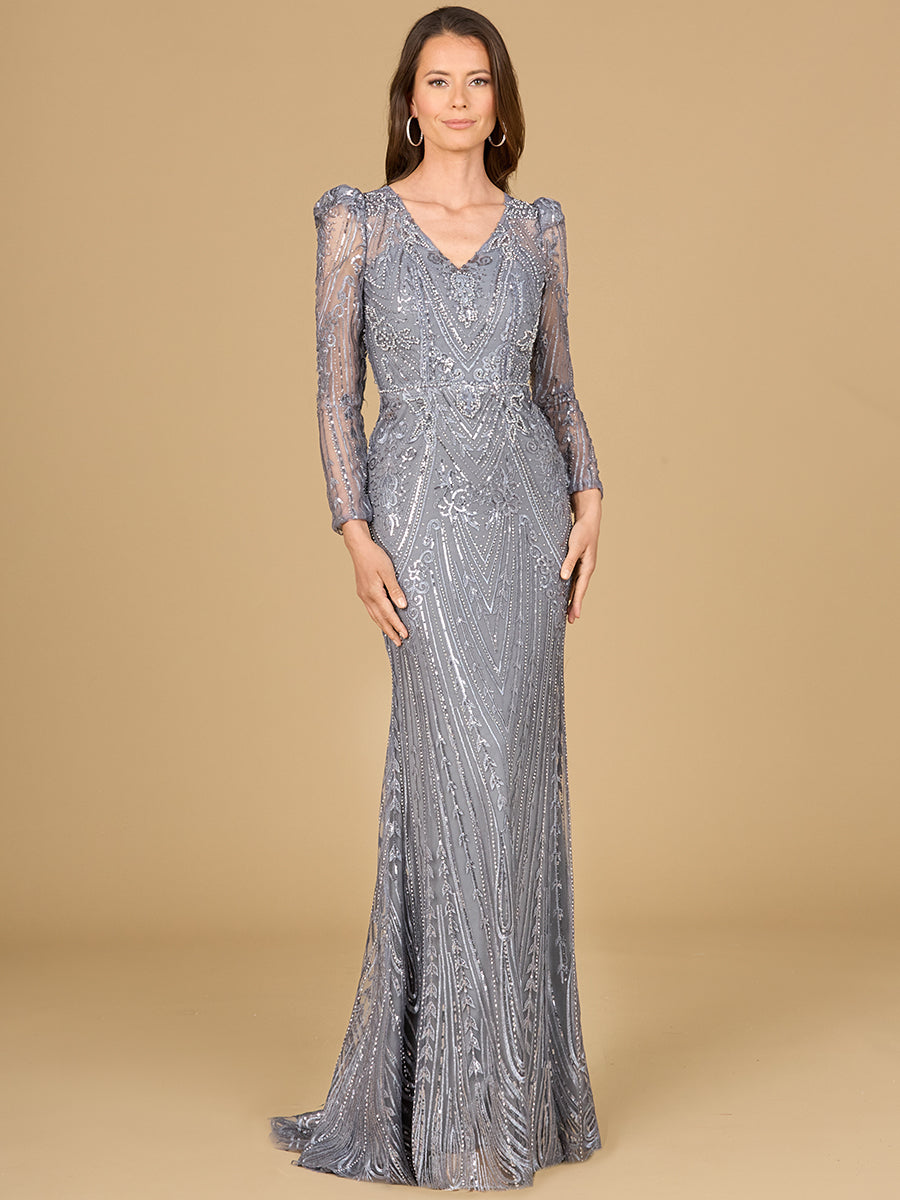 Formal Dresses Long Puff Sleeve Evening Formal Dress Grey