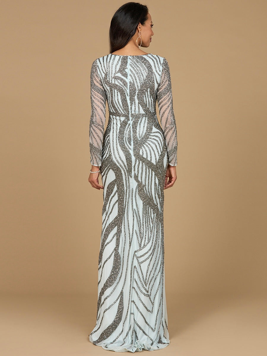 Formal  Dresses Beaded Long Sleeve Formal Evening Dress Blue Mercury
