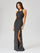 Prom Dresses Fitted Long Slit Beaded Formal Evening Prom Dress Black