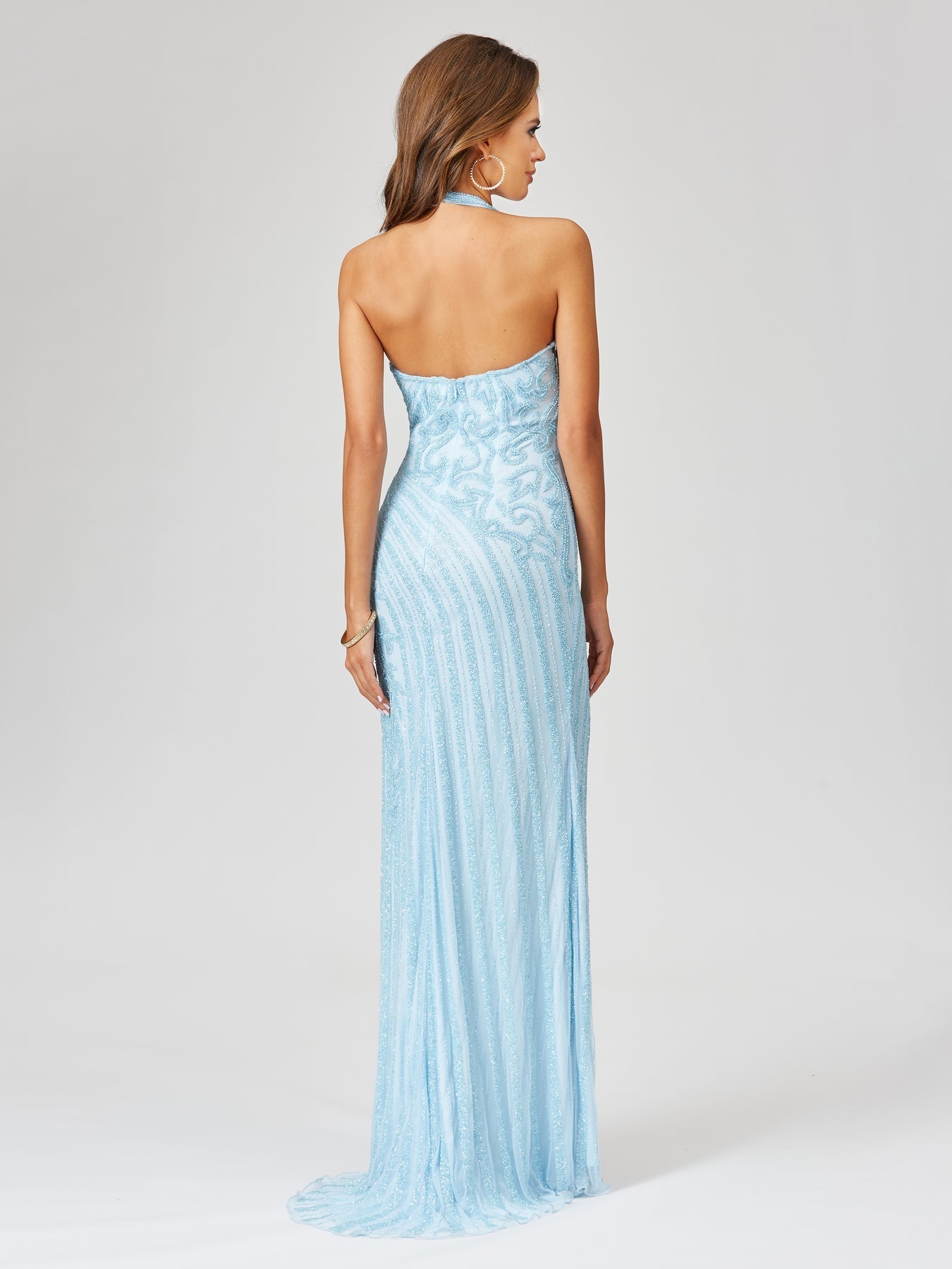 Prom Dresses Fitted Long Slit Beaded Formal Evening Prom Dress Periwinkle