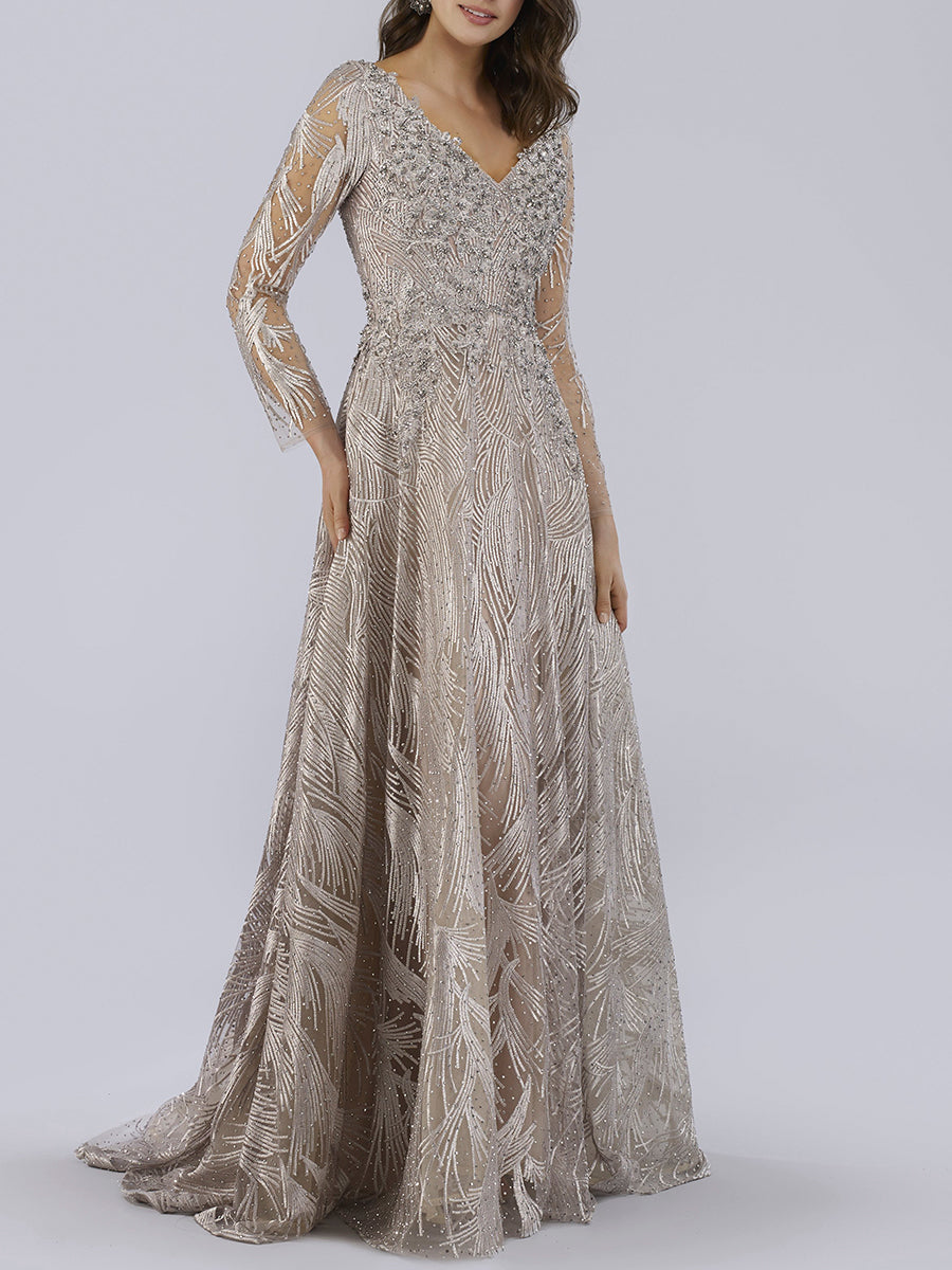 Formal Dresses Long A Line Beaded Formal Evening Dress Stone