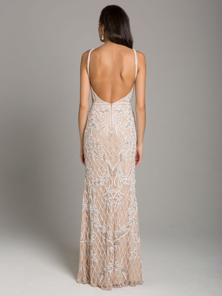 Wedding Dresses Fitted Long Beaded Wedding Dress Nude/Ivory
