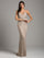 Prom Dresses Beaded Long Formal Fitted Prom Dress Nude/Silver