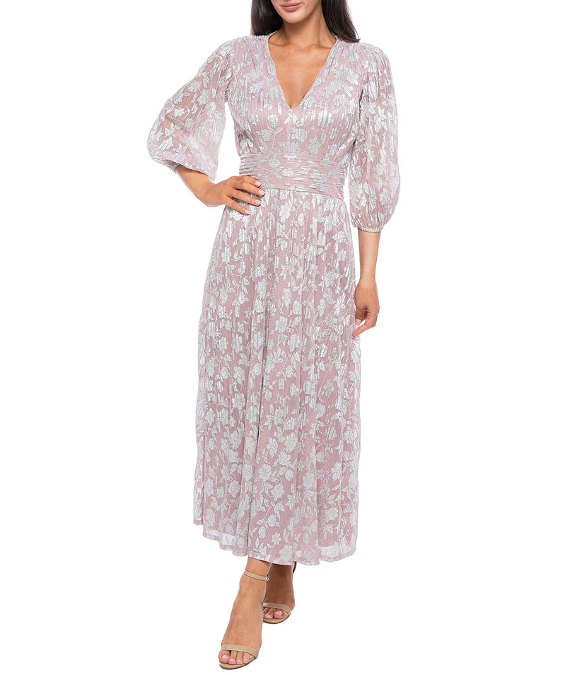 Plus Size Dresses A Line Long Formal Metallic Floral Plus Size Dress Blush