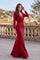 Fitted V-Neck Long Sleeve Floor-Length Sequin Prom Dress with High Slit – Navy