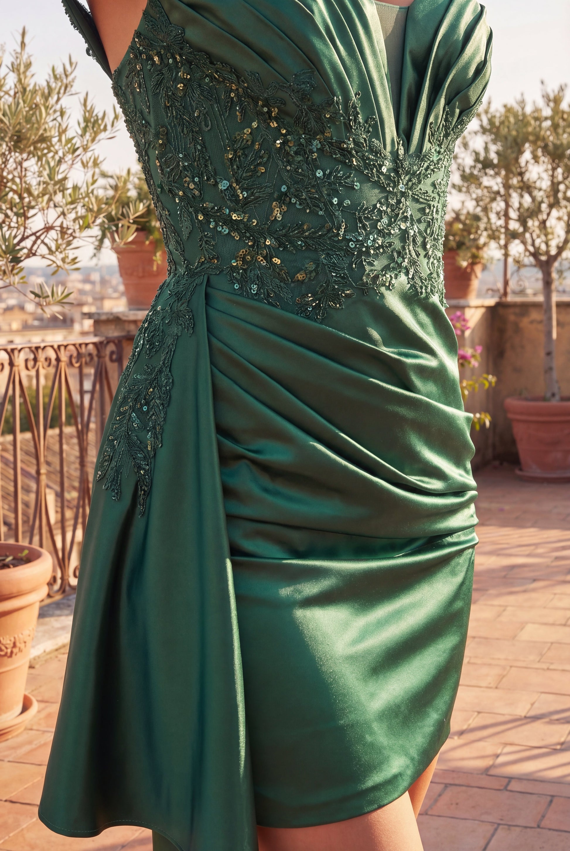 Short Fitted Satin Formal Cocktail Dress