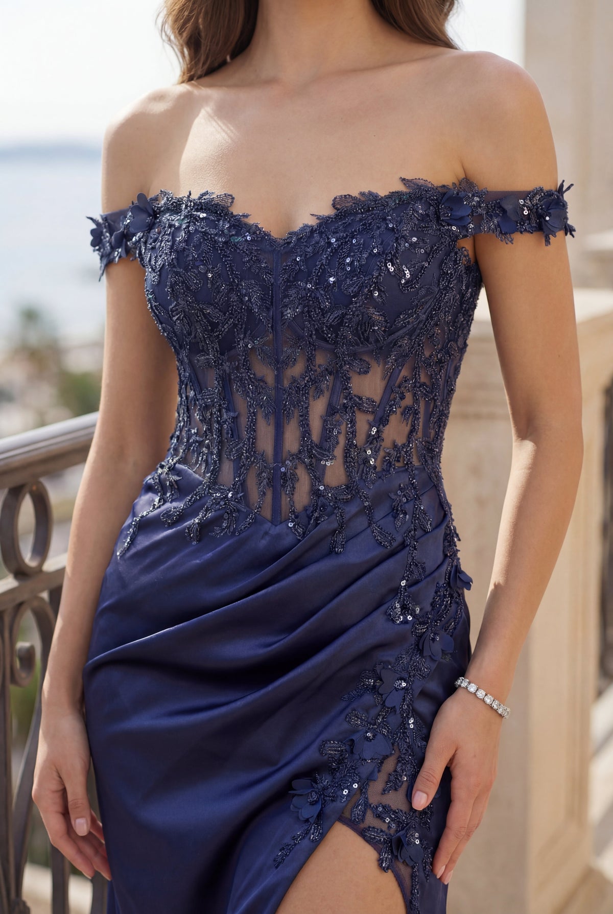 Fitted Corset Off-the-Shoulder Formal Prom Dress – Black