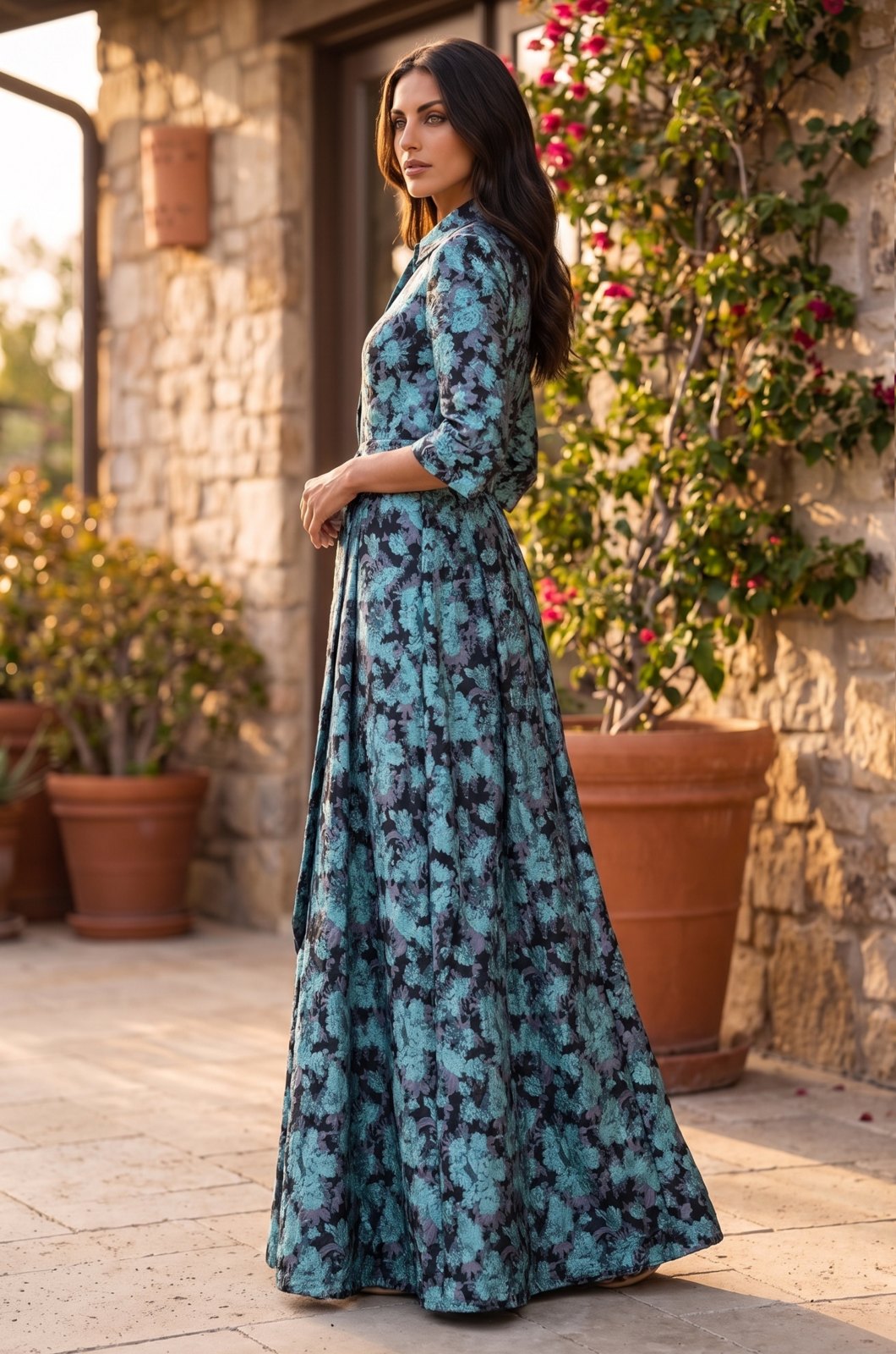 Formal Shirt Collar Printed Evening Gown – Dark Lilac