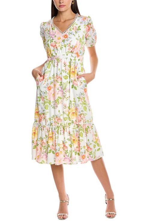 Cocktail Dresses A Line Printed Midi Cocktail Dress White Multi