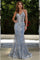 Prom Dresses Mermaid Long Formal Glitter Applique Prom Dress Smoky Blue