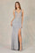 Prom Dresses Fitted Long Formal Metallic Slit Prom Dress Platinum