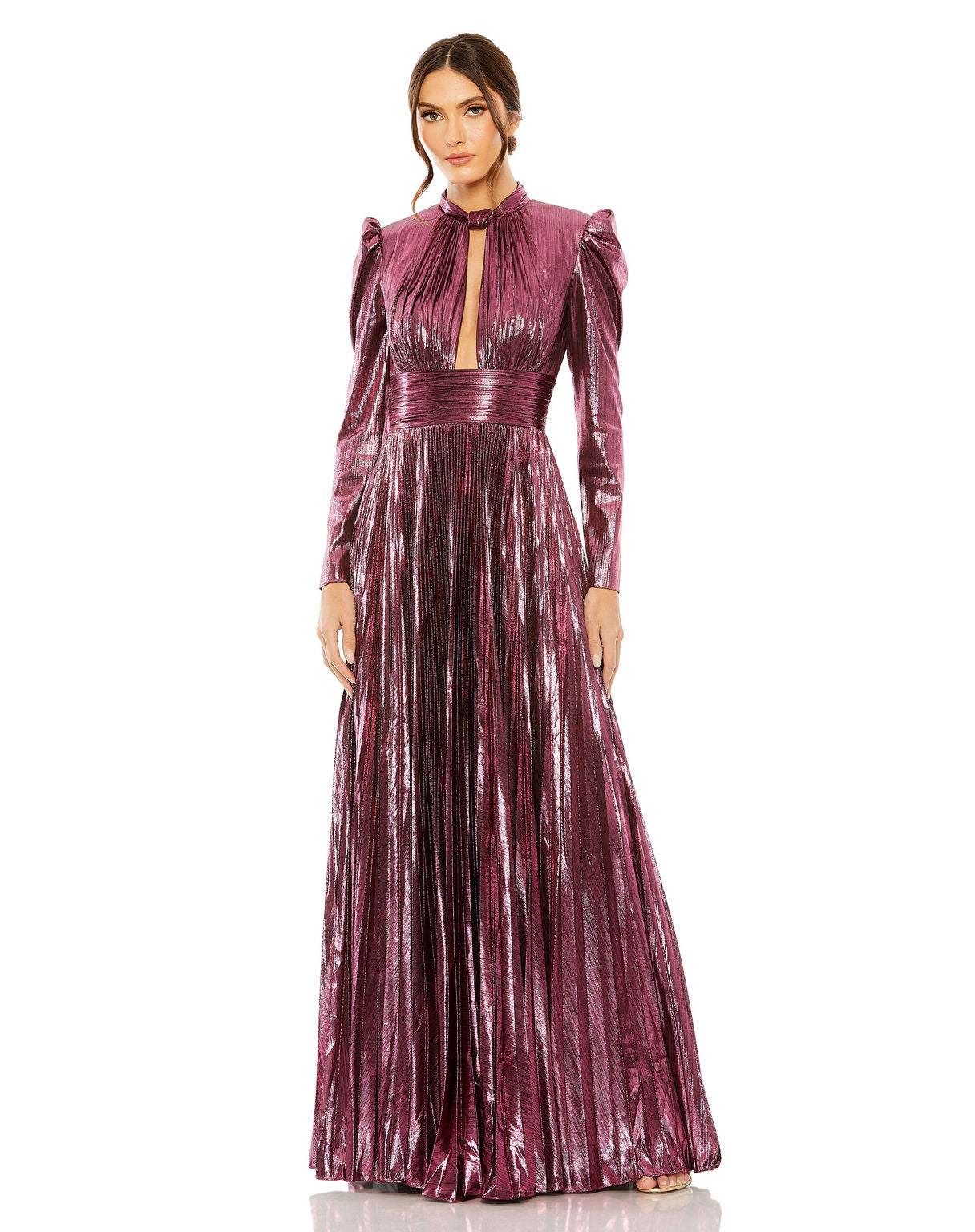 Formal Dresses Long Sleeve Pleated Formal Prom Keyhole Dress Rose