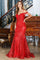 Prom Dresses Fitted Long Formal Glitter Mermaid Printed Prom Dress Red
