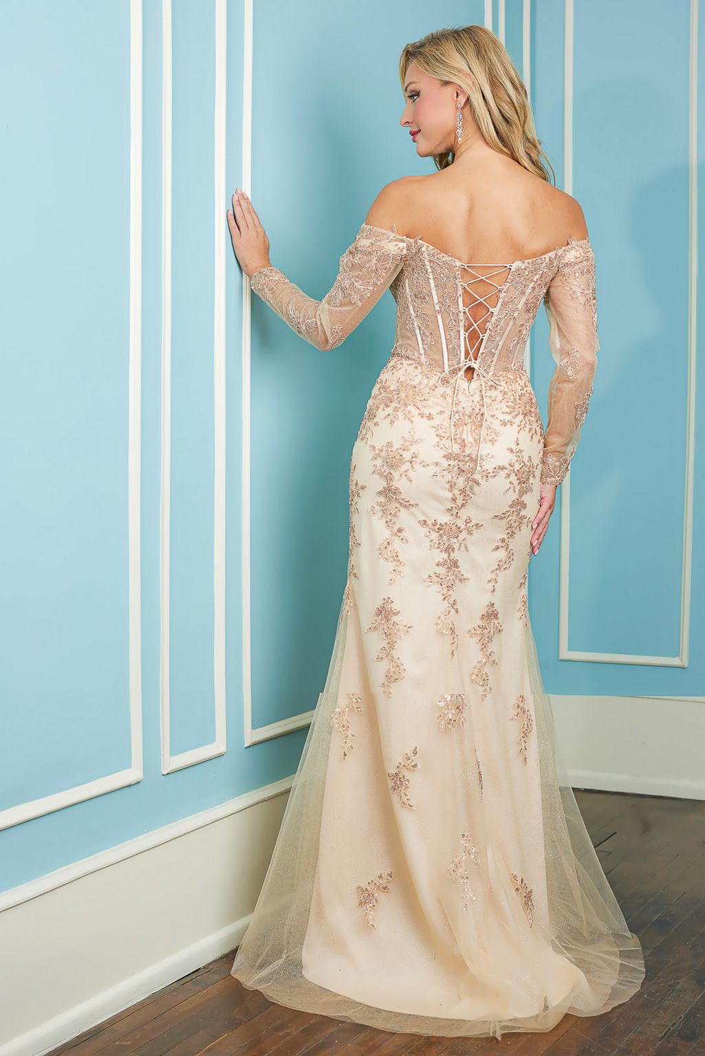 Prom Dresses Beaded Long Slit Formal Sequin Prom Dress   Champagne