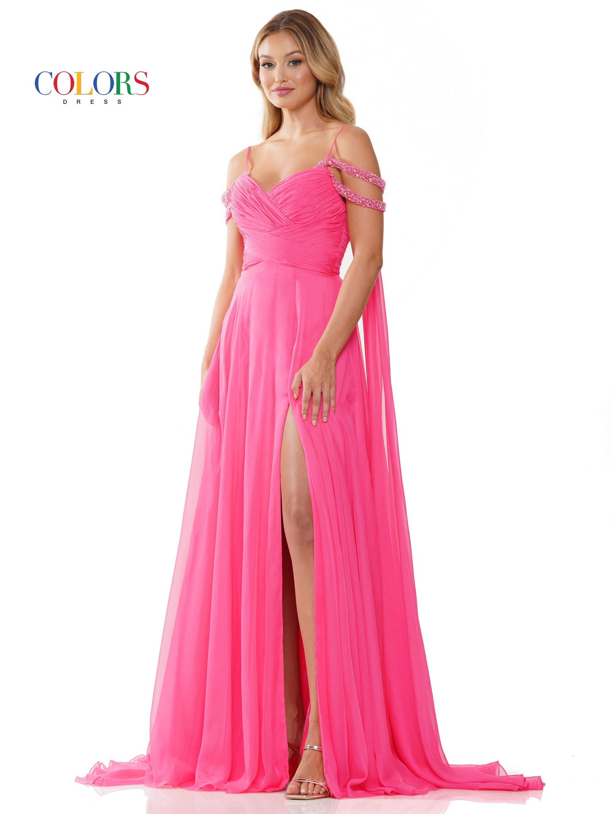 Prom Dresses Long Off Shoulder A Line Chiffon Prom Dress Hot Pink