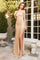 Prom Dresses Glitter Prom Fitted Long Slit Formal Dress Champagne