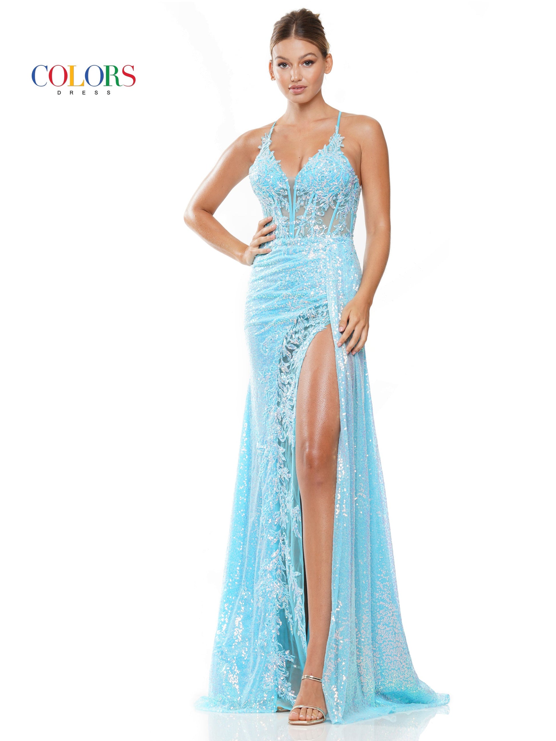Prom Dresses Long Spaghetti Strap Fitted Prom Dress Light Blue